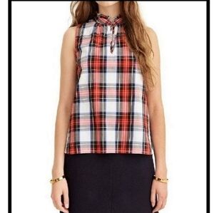 J‎ Crew Tartan Plaid Sleeveless Top High Ruffle Keyhole Neck Size 00
